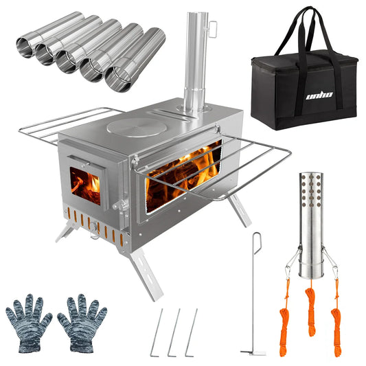 Hot Tent  Wood Burning Stove, Portable with 6 Stainless Chimney Pipes for Outdoor Heating & Cooking