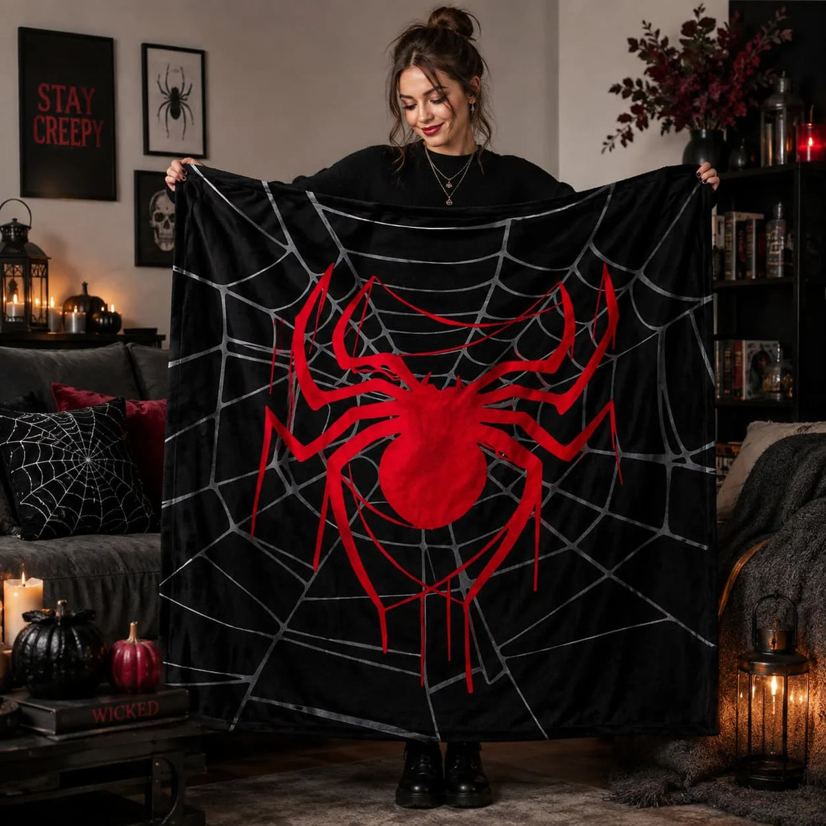 1pc Soft Flannel Blanket with Spider Print Design, Perfect for Napping, Working, Studying, or Traveling