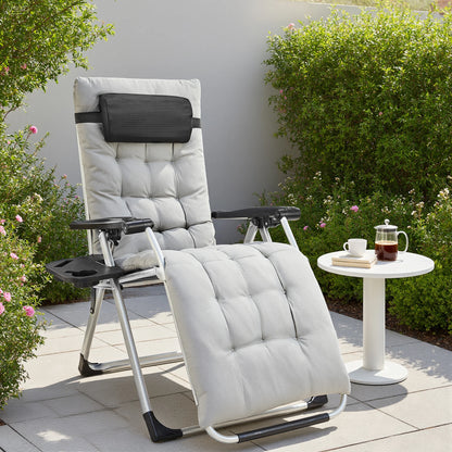 Zero Gravity Set of 2 Portable Recliner Lounge Chair with Cup Holder , Adjustable Trays and Pillow