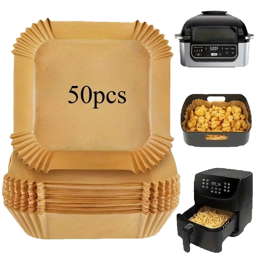 50pcs 8in Square Air Fryer Parchment Liners - Fit 5-8QT Basket, Air Fryer