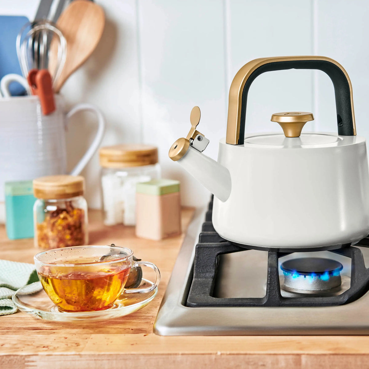 Beautiful 1.8L Ceramic Non-Stick Stovetop Tea Kettle, Sage Green by Drew Barrymore