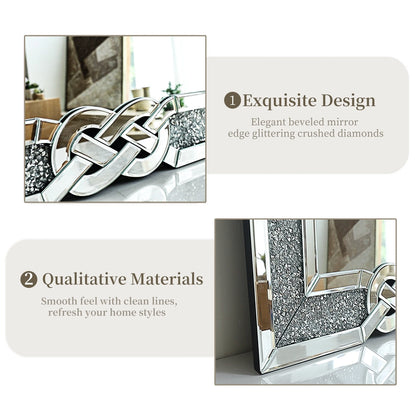 Crushed Diamond Wall Mirror, Rectangular Glass, Silver with Decorative Crystal Frame Edge