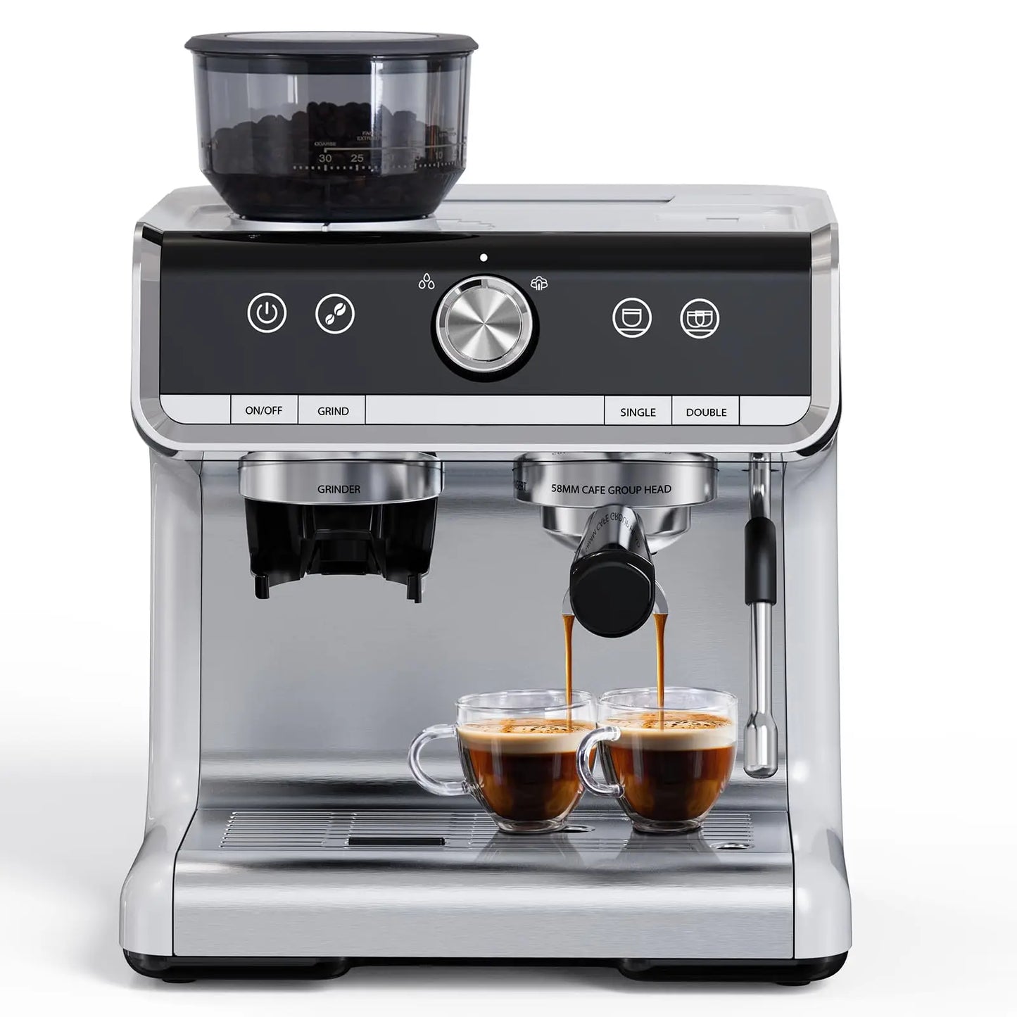 Semi-Automatic Professional Coffee Machine With Bean Grinder & Steam Wand