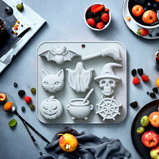 Spooky Halloween Silicone Cake Molds Set with Pumpkin Bat Skull and Ghost Shapes