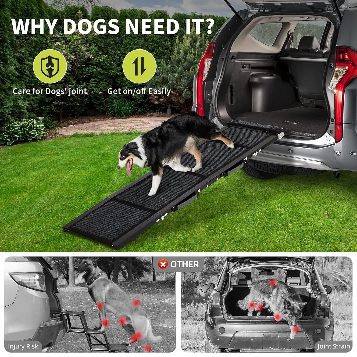 Upgraded Folding Dog Ramp For Cars With Non-Slip Surface, Portable