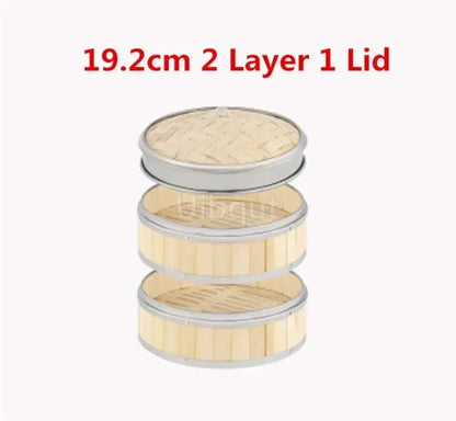 Bamboo Food Steamer basket with Stainless Steel Banding