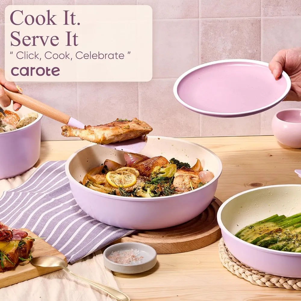 19-Piece Nonstick Cookware Set with Detachable Handles, Space-Saving, Oven & Fridge Safe