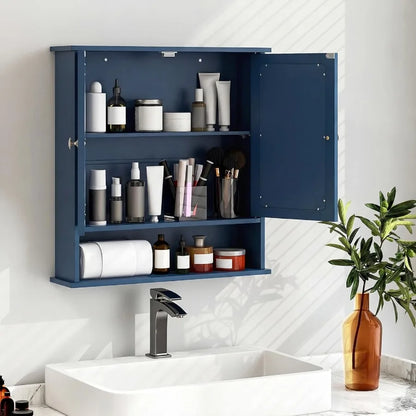 Bathroom Medicine Cabinet With Mirror, Wall Mounted Wooden Organizer With Doors And Shelves