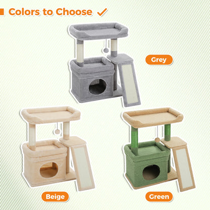 Small Cat Tree for Indoor Cat, Tower with Sisal Scratching Post and Pad, Wide Top Perch