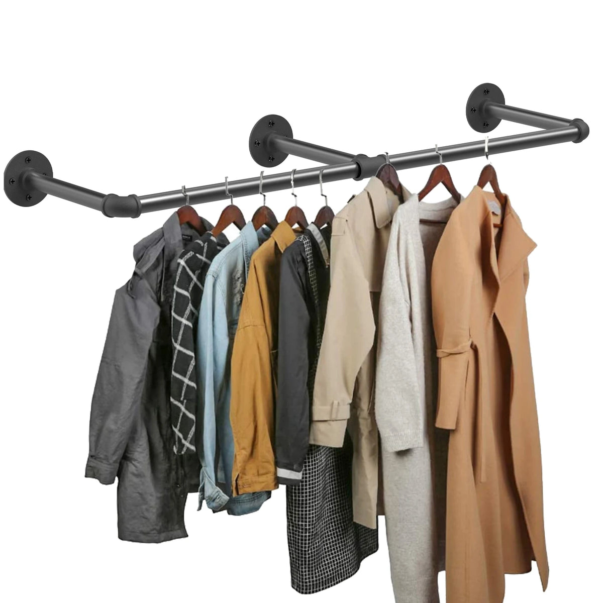 Industrial Pipe Clothes Rack, Heavy Duty Detachable Iron Garment Rack, Wall Mounted, Rustic Hanging Rod