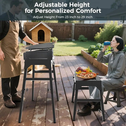 Heavy Duty Griddle Stand 17 & 22 Inch Outdoor Grill Table with Adjustable Legs, Side Shelf, Utensil Hooks - Portable