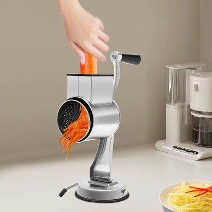 Rotary Grater, Stainless Steel Slicer with 5 Blades & Suction Cup Base