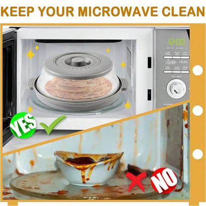 2 In 1 Microwave Splatter Cover with Tray, Vented Collapsible Microwave Cover For Food
