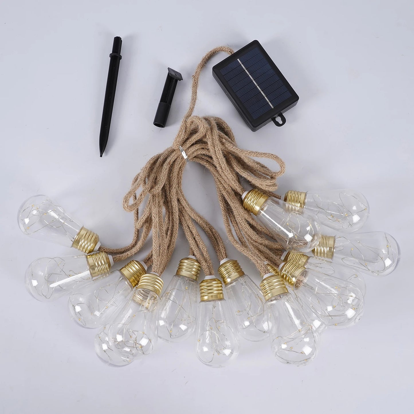 1pack solar retro hemp rope string light, 38.1/18.1FT outdoor string light, 10 modes, automatic switch