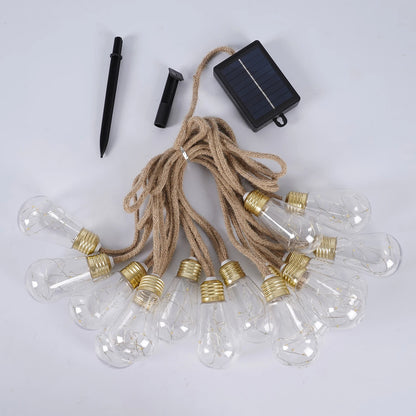 1pack solar retro hemp rope string light, 38.1/18.1FT outdoor string light, 10 modes, automatic switch