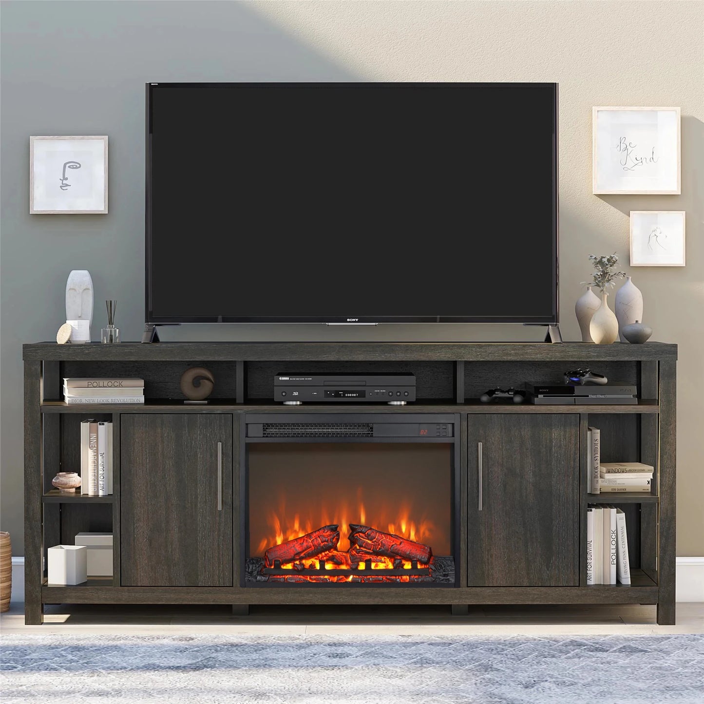 23 Inch Electric Fireplace Insert, Ultra Thin Space Heater with Realistic Dancing Flame and Log Set