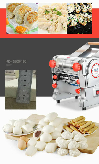550W Electric Pasta Maker Noodle Machine, Dumpling Skin Roller, Full Stainless Steel Dual Knife Noodle Maker