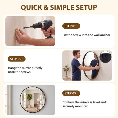 Groove Gold Round Vanity Framed Mirror for Wall, Bathroom Mirror for Over Sink with Matte Metal Frame, Wall Mount