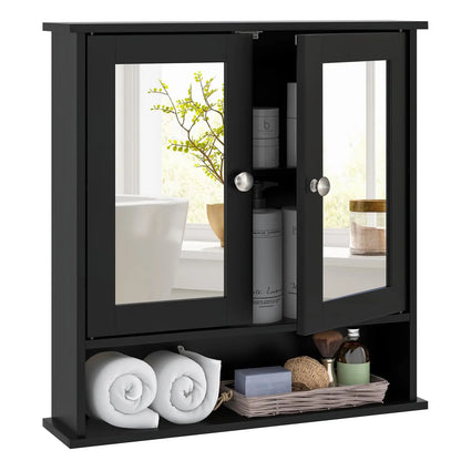 Bathroom Medicine Cabinet With Mirror, Wall Mounted Wooden Organizer With Doors And Shelves