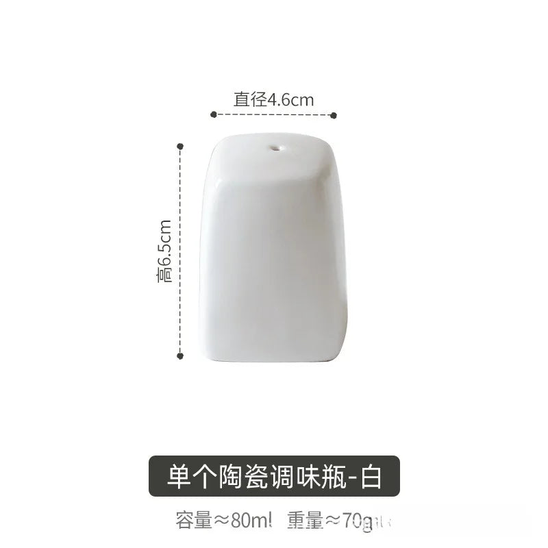 Japanese Simple Black White Ceramics Seasoning Bottle Set, Porcelain Pepper Shaker Salt or Spice