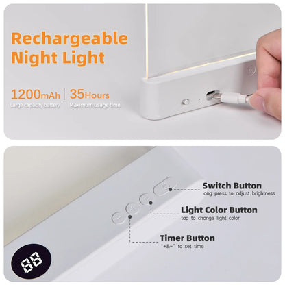 Book Light, LED,  Rechargeable, 3 Colors & Timer, Dimmable Panel