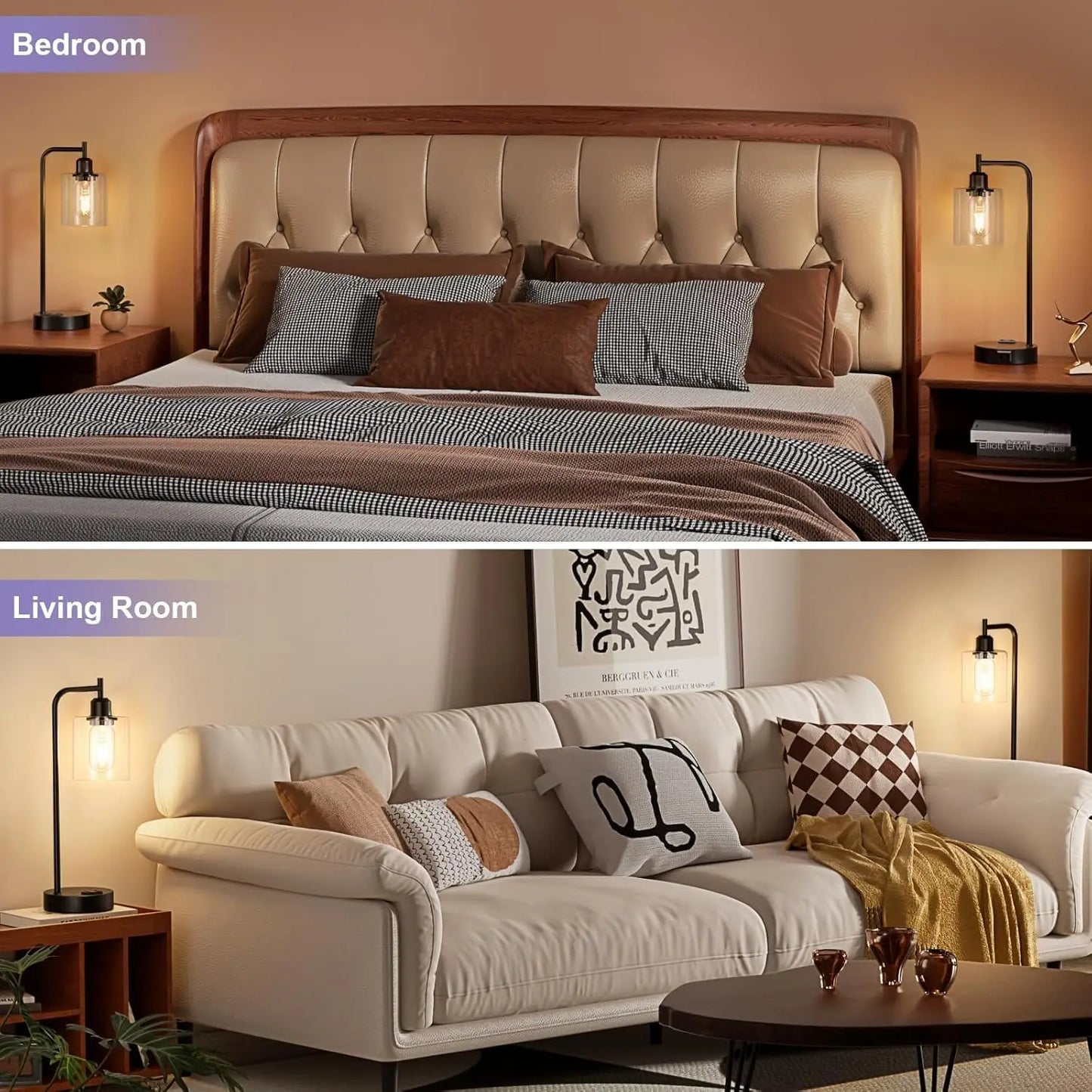 Touch Table Lamps Set of 2 - 3-Way Dimmable with USB C+A Ports and Outlet