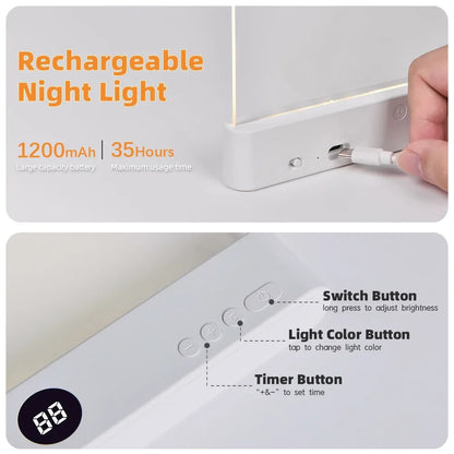Book Light, LED,  Rechargeable, 3 Colors & Timer, Dimmable Panel