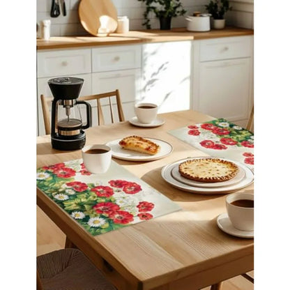 Set of 4 Summer Botanical Blossom Place Mats for Dining Tables, Washable