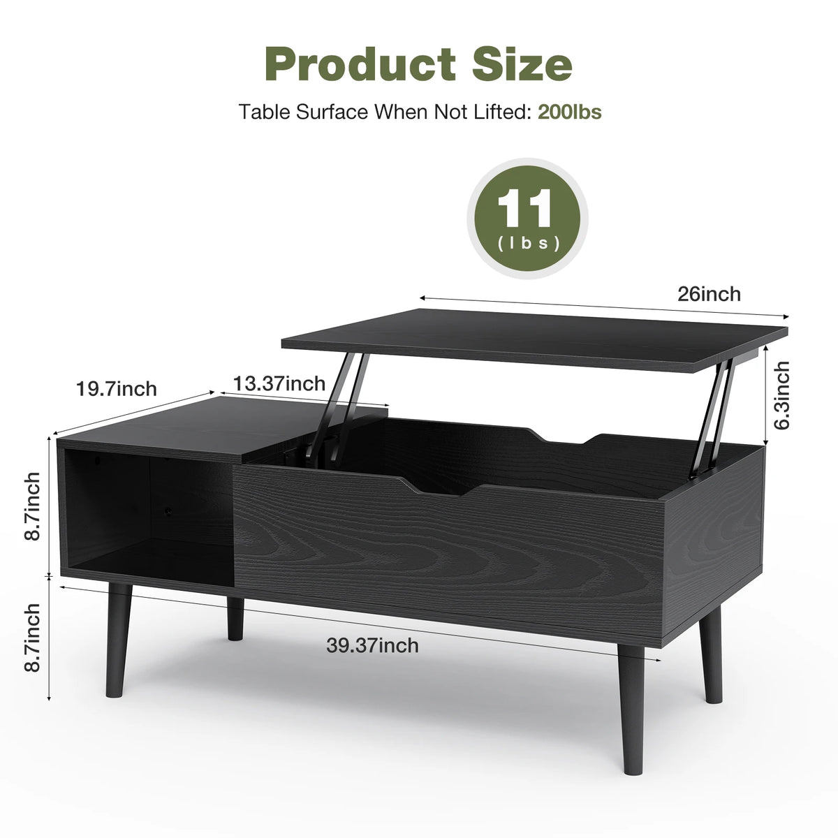 Lift Top Coffee Tables For Living Room, 39.37"x19.7" Wood, Adjustable Storage Shelf, Easy Lift Or Lower