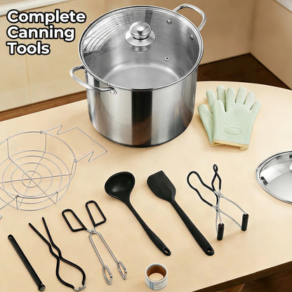 21.5QT Canning Supplies Starter Kit, 11PCS Stainless Steel Water Bath Canner Pot with Tempered Glass Lid, Wide Mouth Funnel, Jar Lifter, Heat-Resistant Gloves