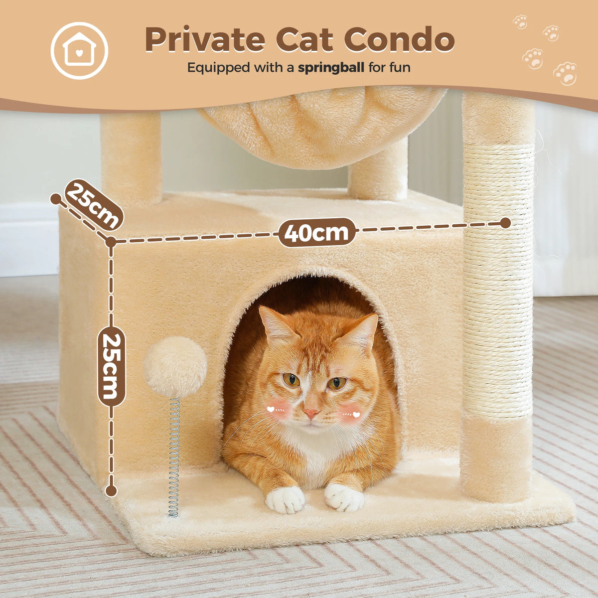 4-in-1 Cat Tree with Large Cat Condo, Sisal Scratching Post, Deep Hammock, Cozy Top Perch