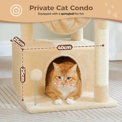 4-in-1 Cat Tree with Large Cat Condo, Sisal Scratching Post, Deep Hammock, Cozy Top Perch