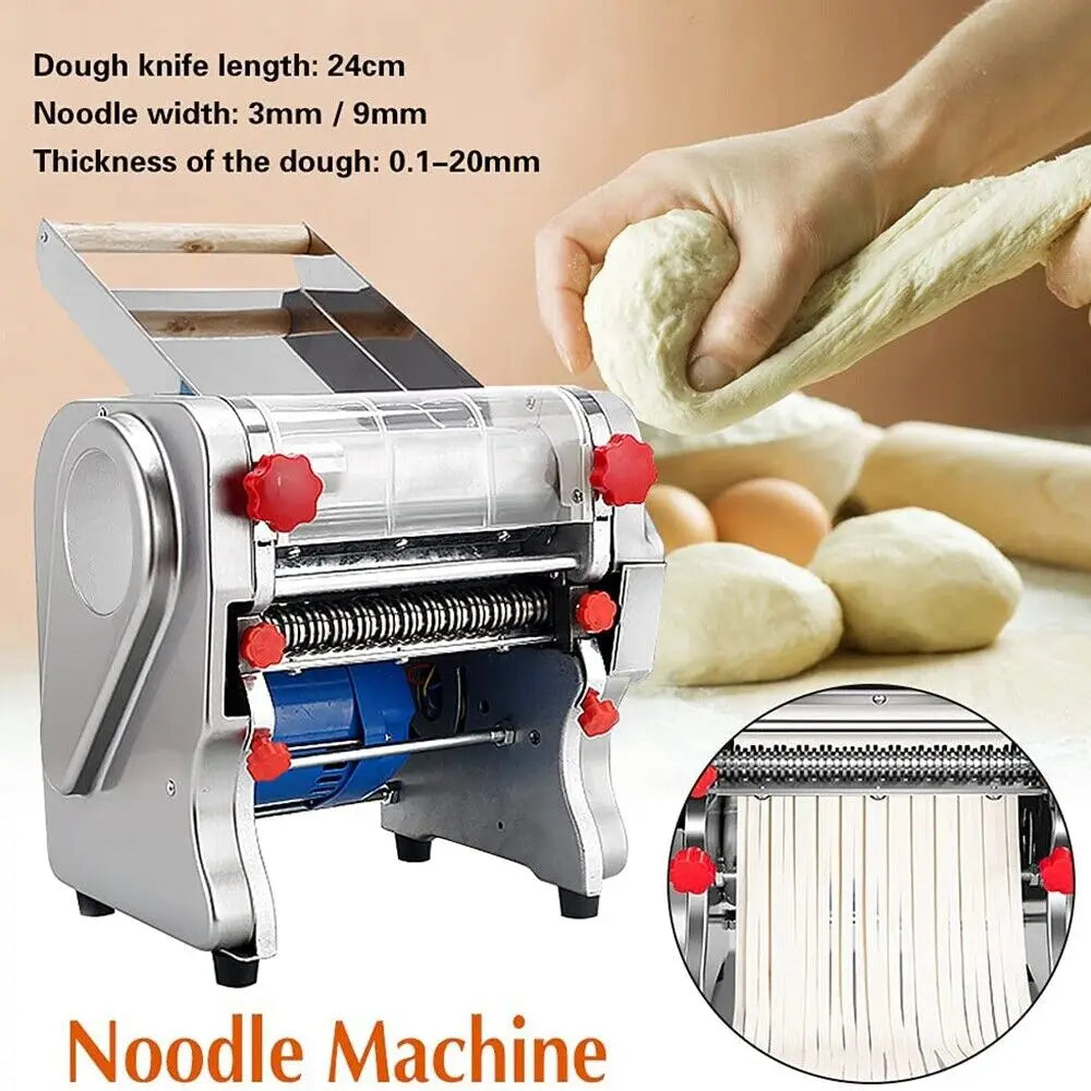 550W Electric Pasta Maker Noodle Machine, Dumpling Skin Roller, Full Stainless Steel Dual Knife Noodle Maker