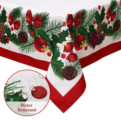 Christmas Tablecloth, Washable Table Cover, Festive Tablecloth for Dining Room, Party and Holiday Table Decorations