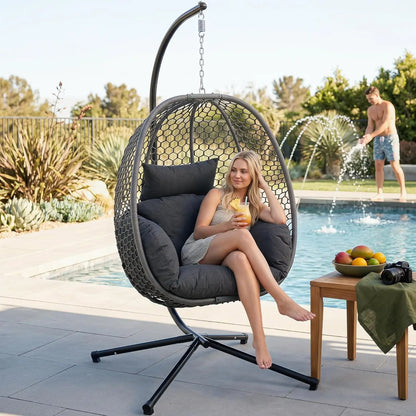 Double Outdoor Egg Swing Chair with Stand