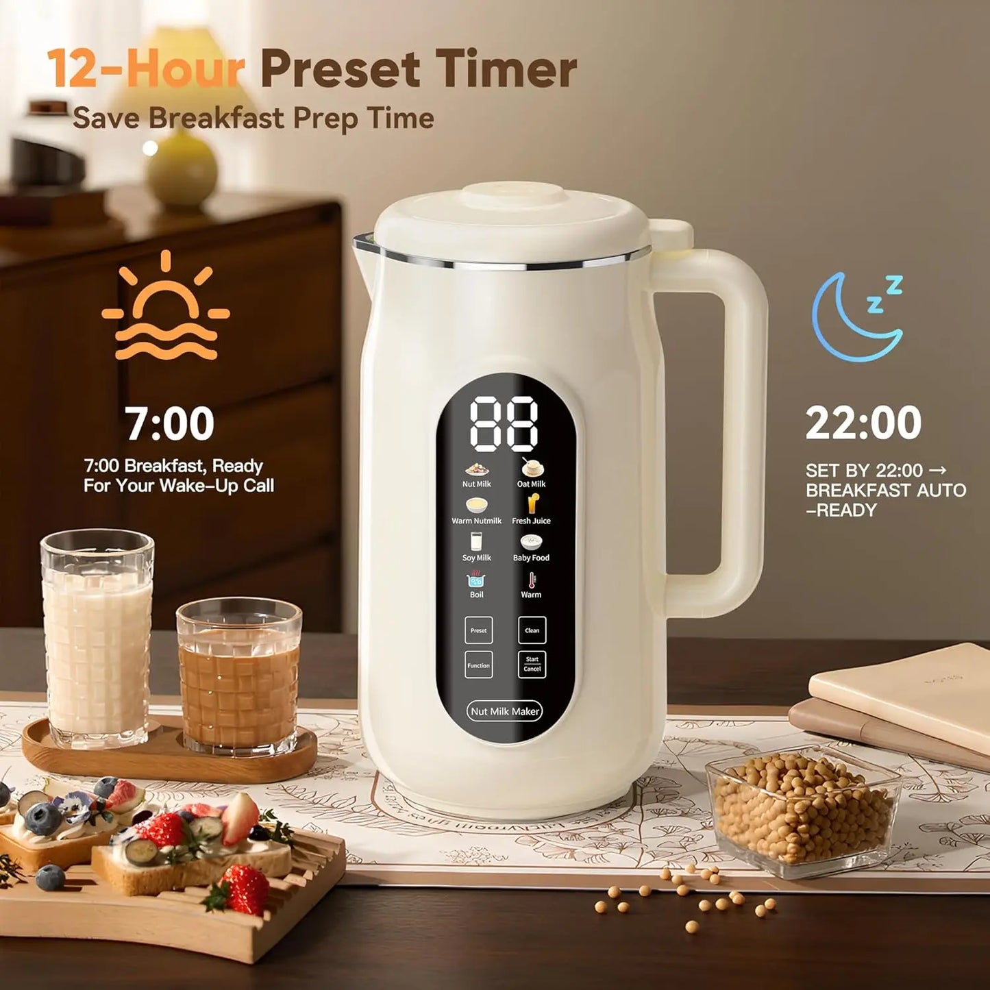10-in-1 Nut Milk Maker Machine, 42oz Automatic with LED Touch Screen, Self-Cleaning