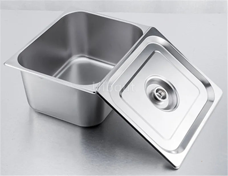 Square pot Kitchen Pans, 304 stainless steel 1/9 1/6 1/4 1/3 Food Chafing pans, Buffet Containers Lid 0.7 mm
