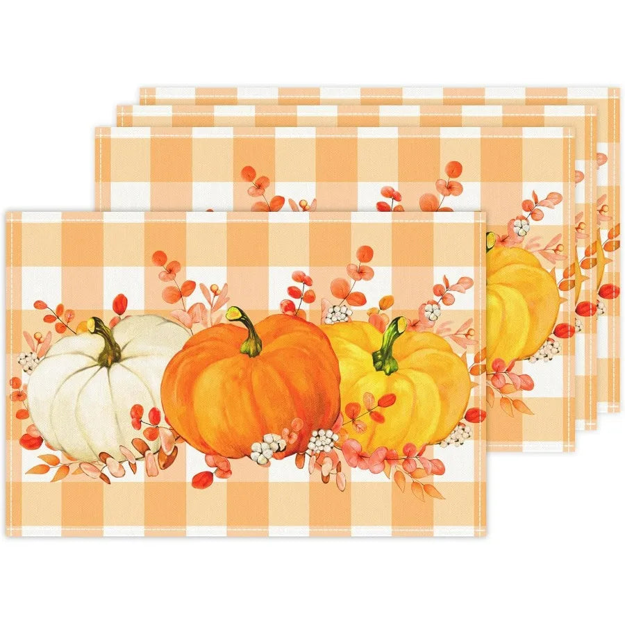 Set of 4 12x18 Inch Autumn Pumpkin Pattern Table Mats