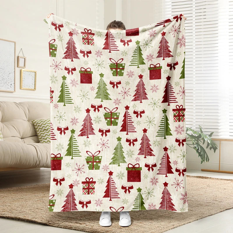 Christmas Flannel Blanket, Fluffy Cozy Throw, Soft Bedding Sofa Blanket