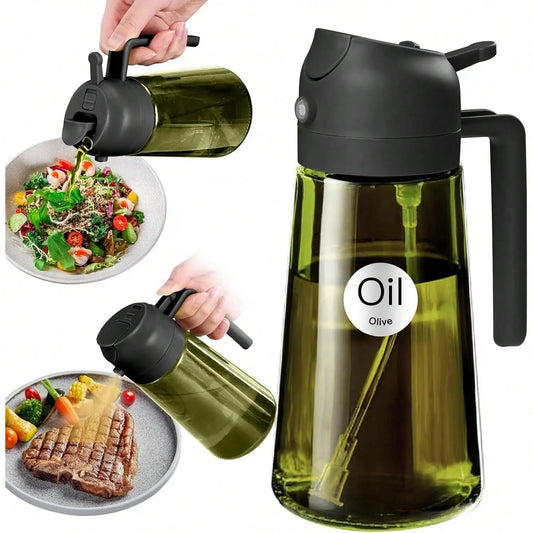 Premium Dark Glass Olive Oil Dispenser, 2 In 1 Cooking Oil Spray Bottle Mister