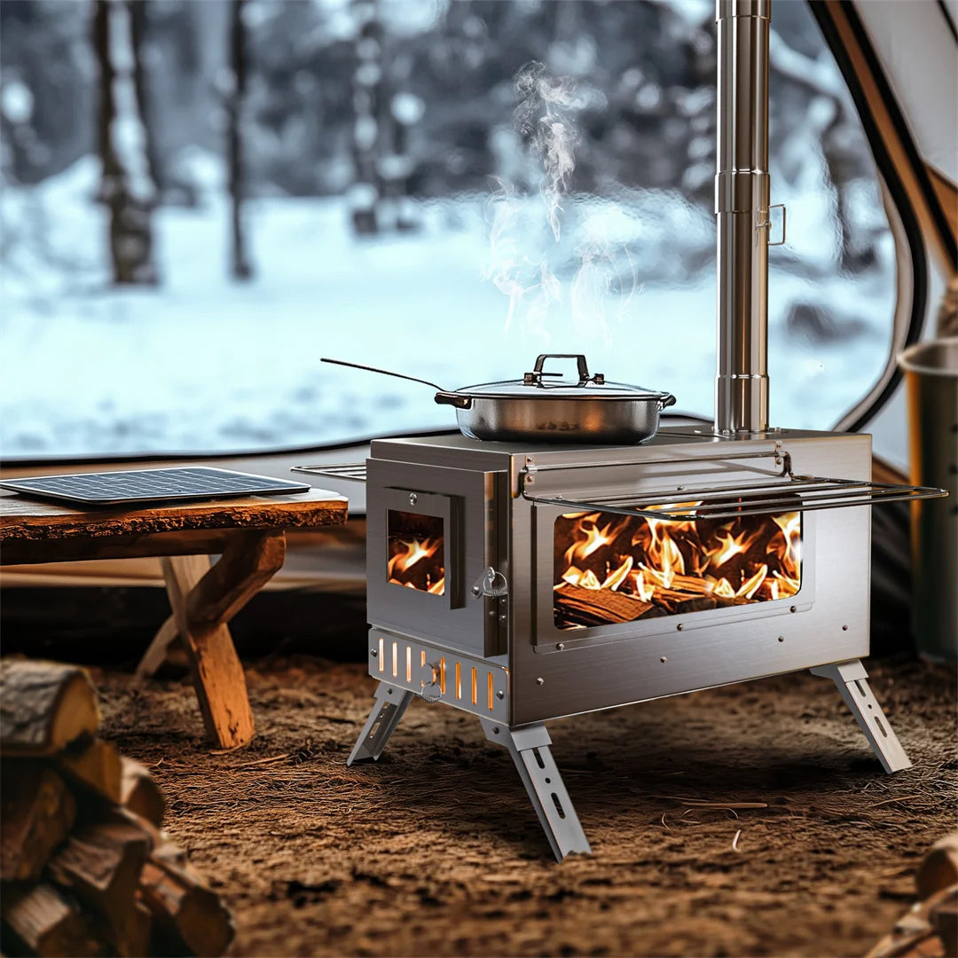 Hot Tent  Wood Burning Stove, Portable with 6 Stainless Chimney Pipes for Outdoor Heating & Cooking