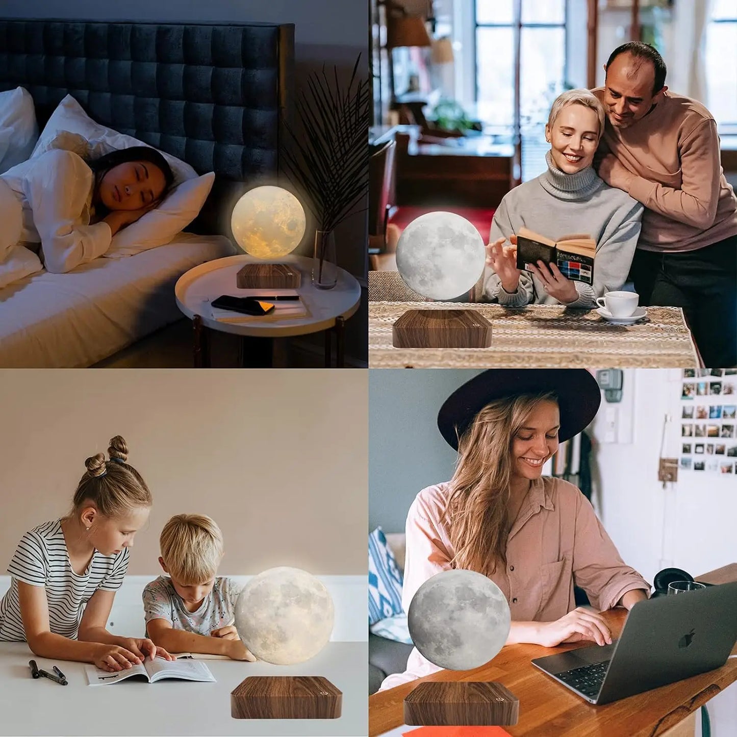3 Color LED Magnetic Floating Rotating Moon Lamp with Wooden Base