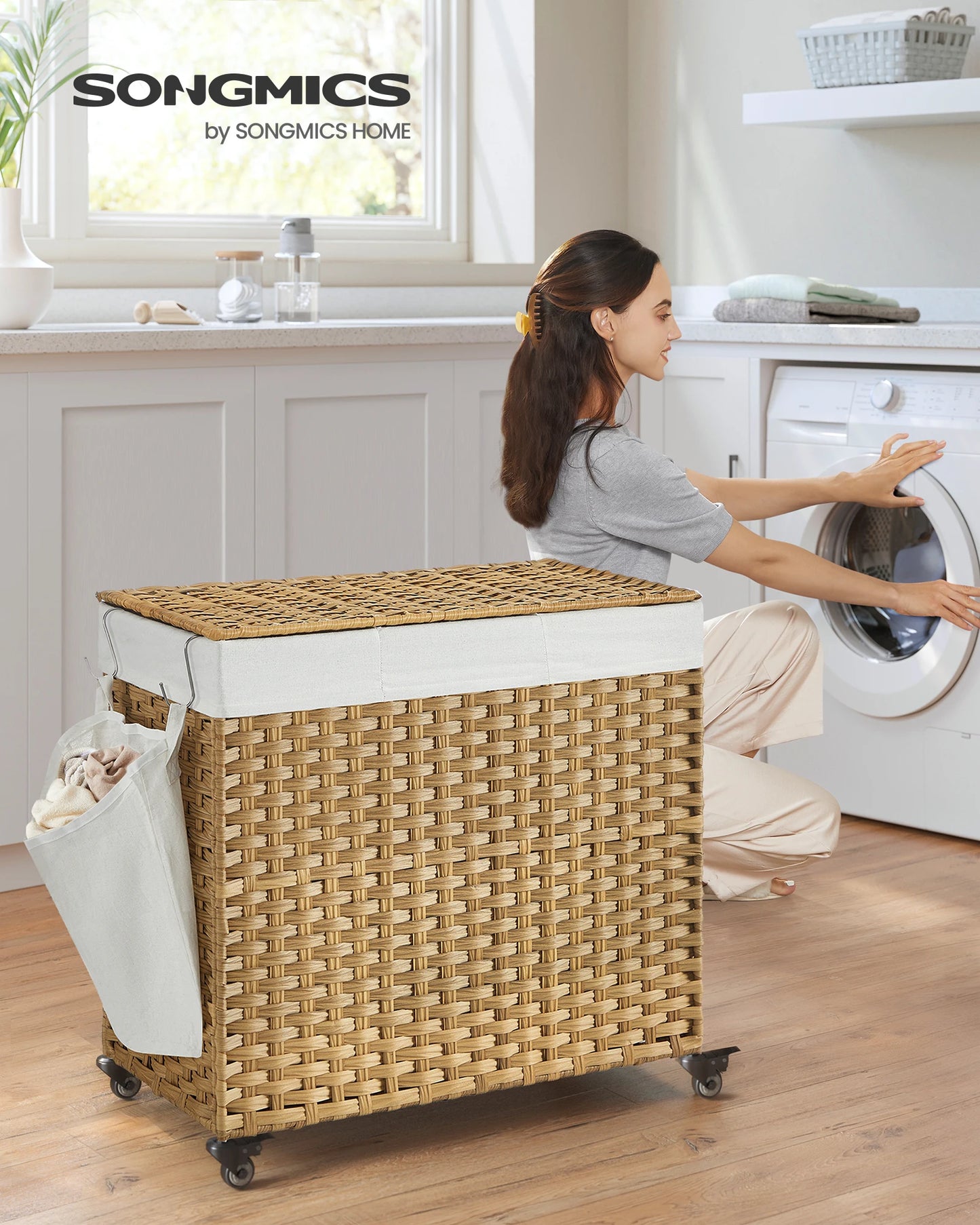 Laundry Hamper with Lid, 42.3 Gallons (160 L), Rolling Basket with Wheels