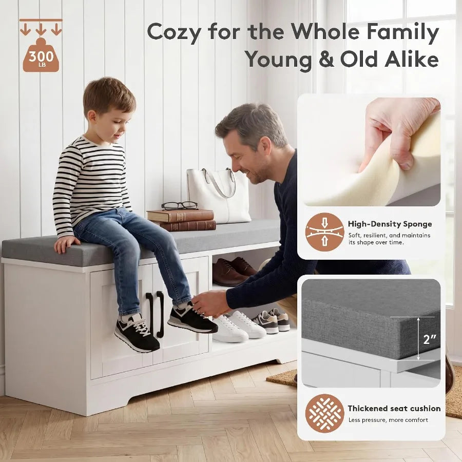 Farmhouse Shoe Storage Bench with 3-in-1 Entryway Storage and Padded Seat