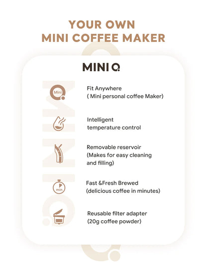 MINI Q Coffee Maker, Portable Machine Compatible with Coffee Powder & Tea