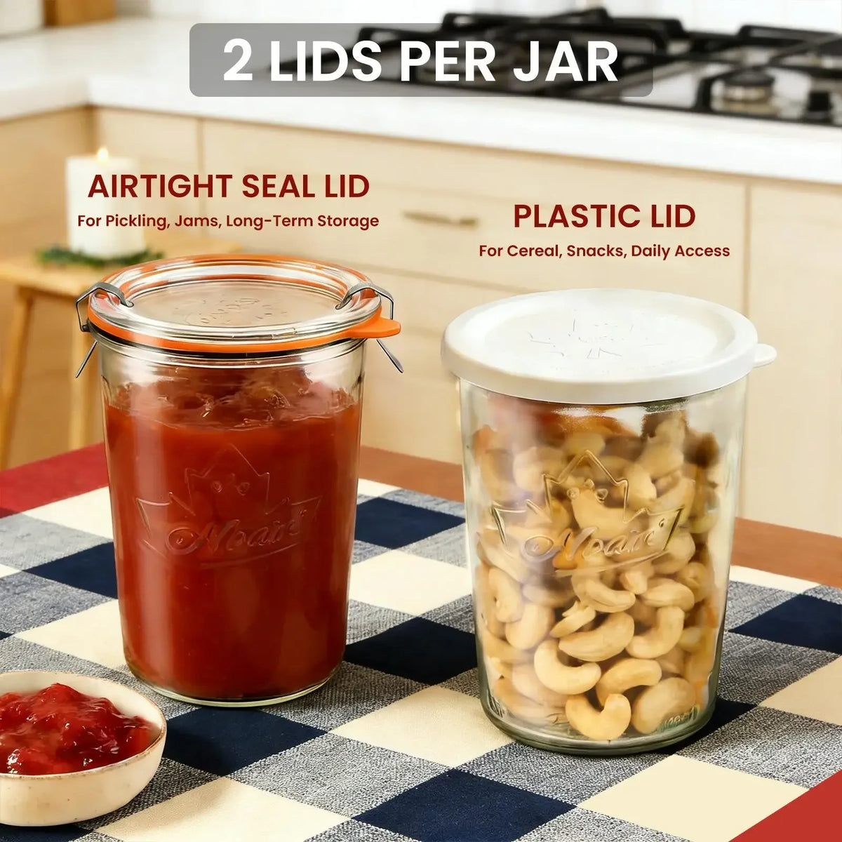 800ml 27oz Wide Mouth Glass Canning Jars, Airtight Food Storage Containers with Measurement Marks, Leakproof Clear, Fermenting Sourdough Starter Jar, Kitchen Pantry Organization