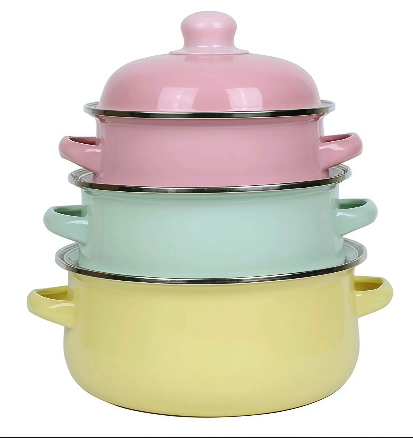 3Pcs Vintage Enamel Stock Pot Set with Lid,34oz/51oz/68oz Retro Flower