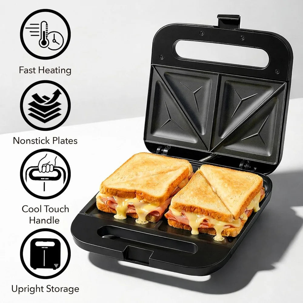 Electric Sandwich Maker w/Nonstick Plates, Indicator Lights Cool Handle