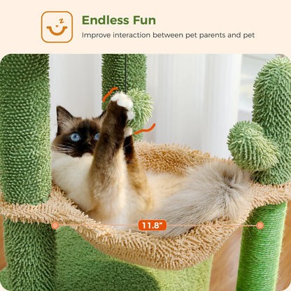 4-in-1 Cat Tree with Large Cat Condo, Sisal Scratching Post, Deep Hammock, Cozy Top Perch