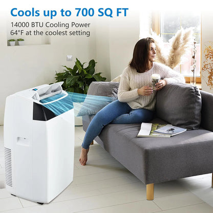 14000 BTU Portable Air Conditioner, 3-In-1 Free Standing Cooling AC Unit With Fan, Dehumidifier, Remote Control, Sleep Mode